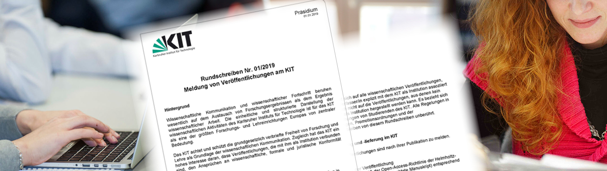 Collage Informationen zur Meldung von Veröffentlichungen am KIT