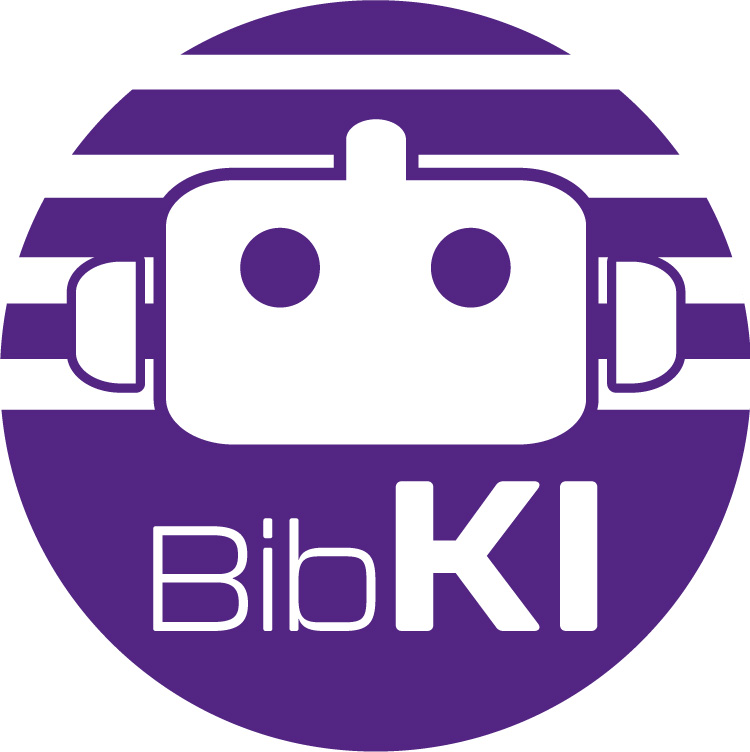 Logo des KIT-Chatbots ‚BIBKI‘: Ein stilisiertes, minimalistisches Roboter-Gesicht mit zwei runden Augen und einem Antennen-ähnlichen Element auf dem Kopf.