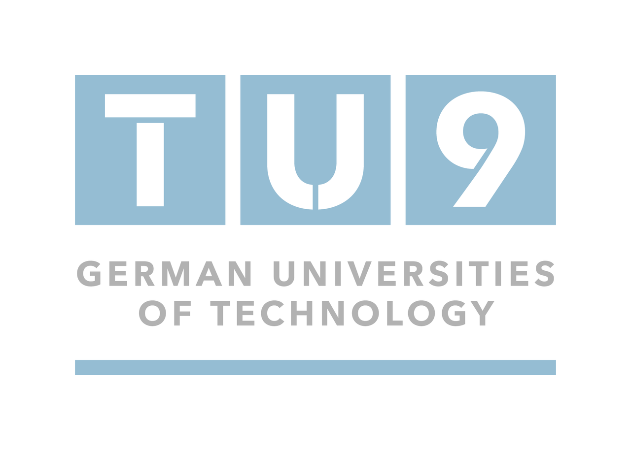 TU9 Logo der TU9 – German Universities of Technology, mit Schriftzug und blauen Quadraten.