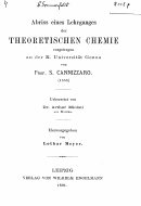 Cannizzaro, Stanislao: Abriss eines Lehrganges der theoretischen Chemi