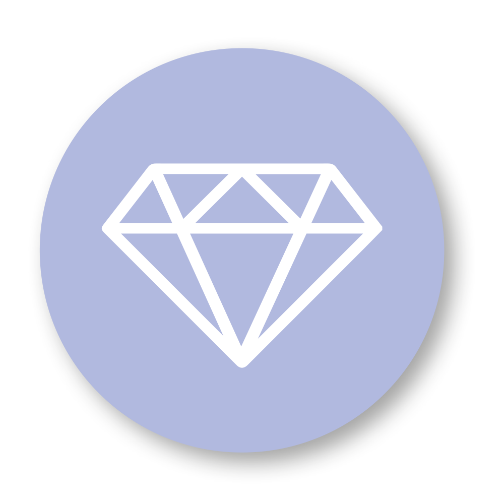 Weißes Diamant-Symbol in einem hellblauen Kreis.