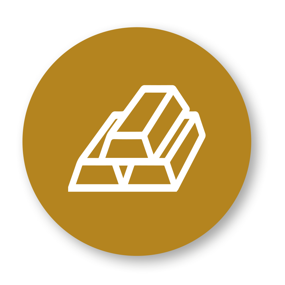 Stilisierte Darstellung von Goldbarren in einem goldenen Kreis.