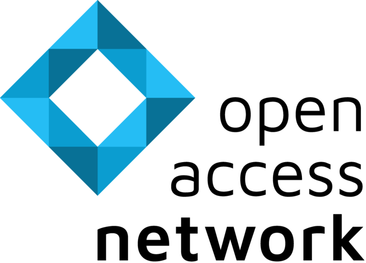 Logo des Open Access Network mit blauem geometrischem Symbol.