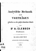 Alfred Clebsch: Analytische Mechanik - Cover